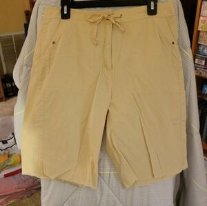 Chicos Size 2 Drawstring Shorts Cutoff Hem 100% Cotton Light Khaki